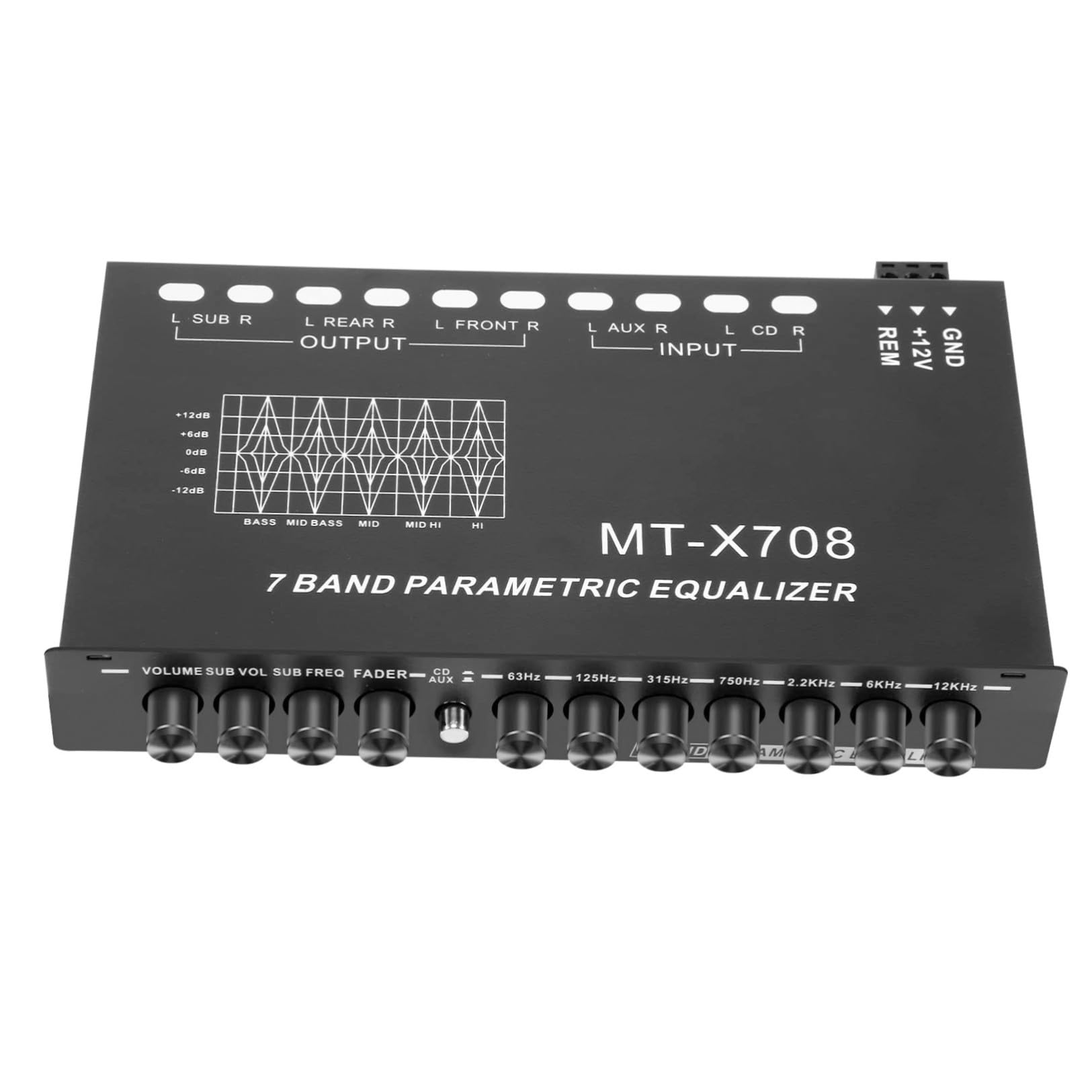 Ecualizador de Coche de 7 Bandas, 6 Canales, Metal Negro