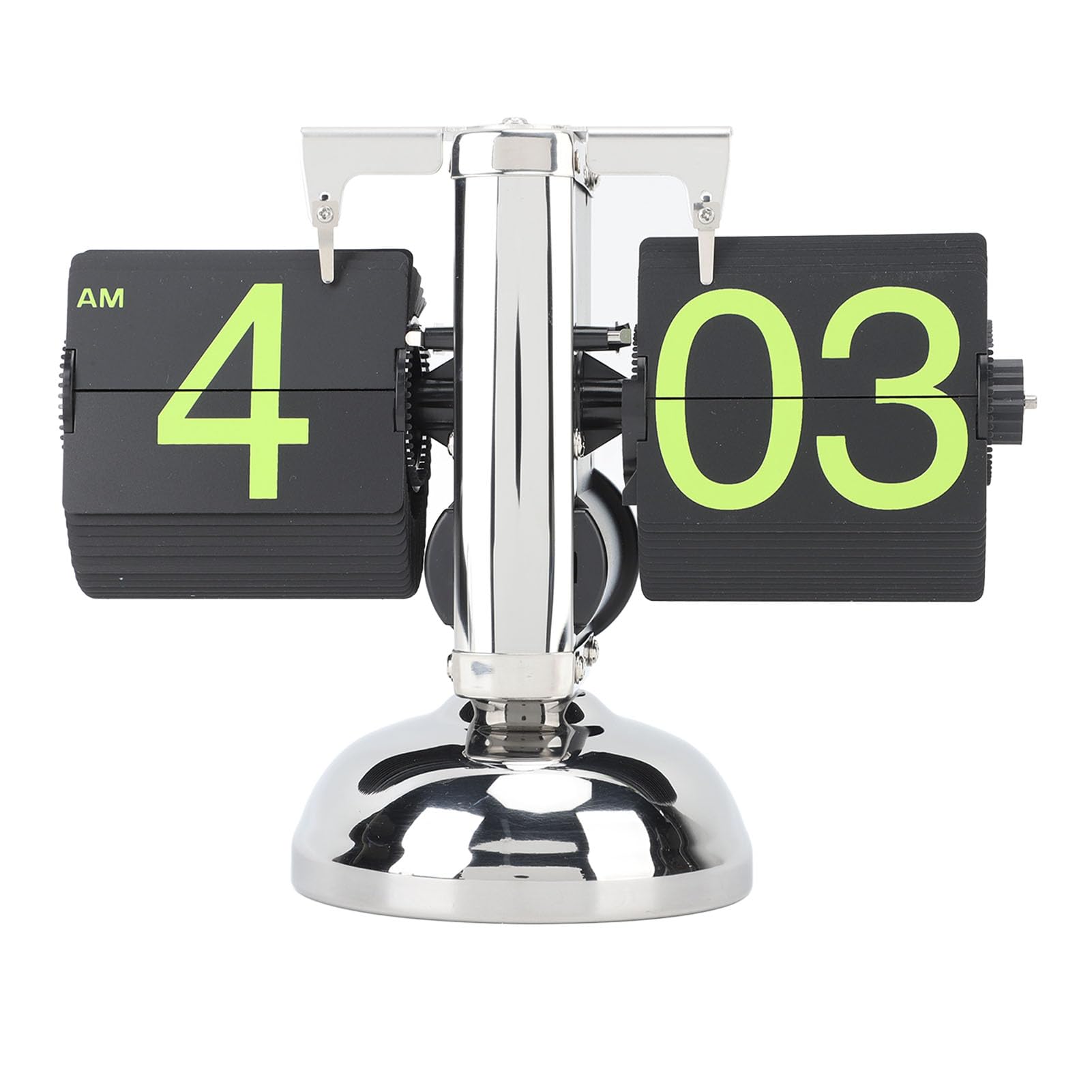 Flip Clock, Vintage Flip Desk Clock, Retro Digital Flip Down Clock, Battery Powered Internal Gear Operated Clock, Mechanical Tabletop Flip Clock for Home Office (Stainless Steel