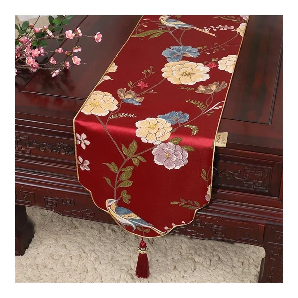 Drapeau chinois blanc pour lit d'hôtel - Motif fleurs et oiseaux - Décoration de mariage (style 20,33 x 150 cm)