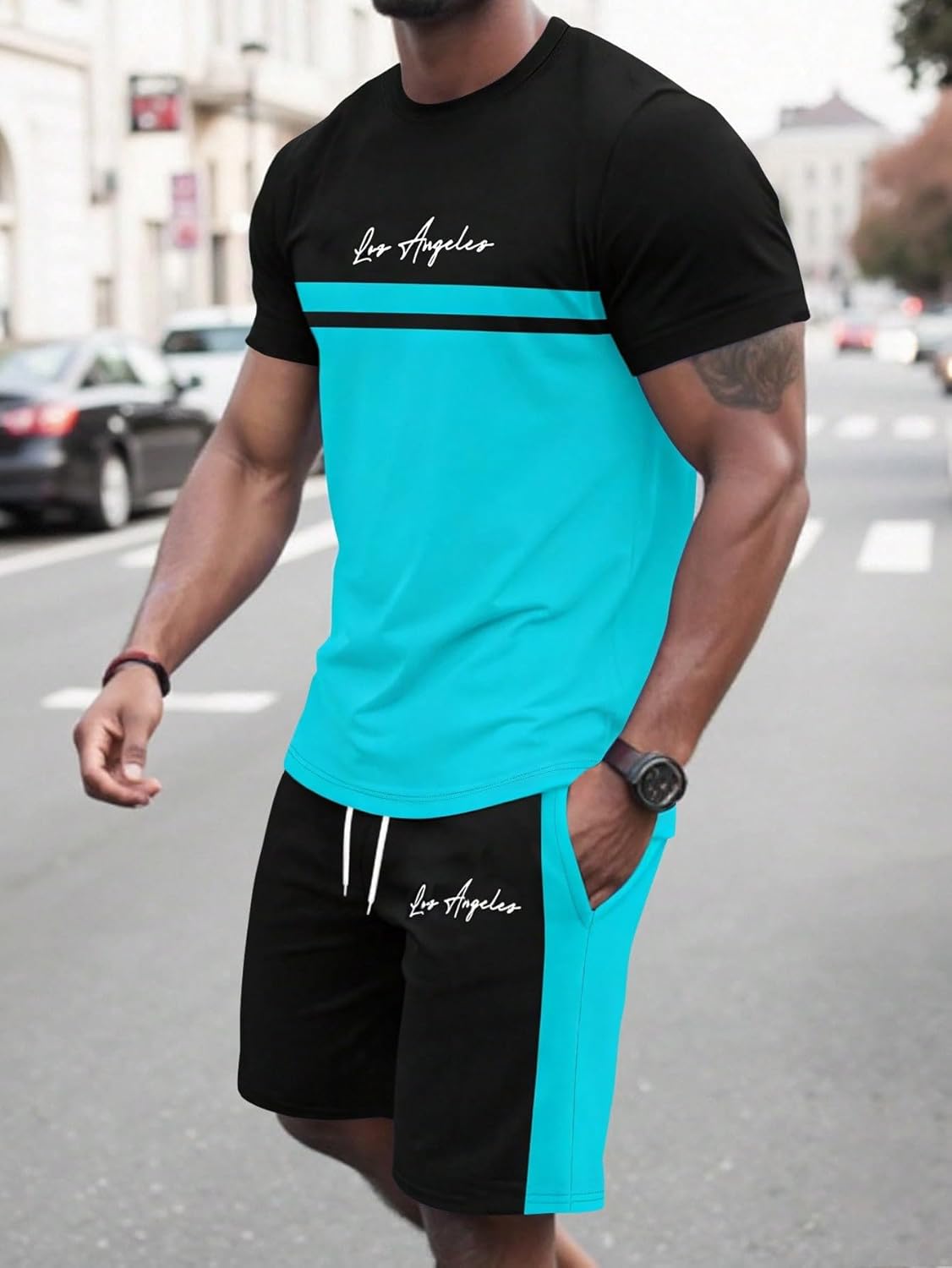 SOLY HUX Men's Summer Tracksuits 2 Piece Outfits Short Sleeve Graphic Tees and Shorts Set Streetwear