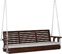 VINGLI 880 LBS Heavy Duty Wooden Porch Swing with Extra Cushion - 5FT Farmhouse Hanging Bench, Adjustable Chains for Patio Yard Garden (Rustic)