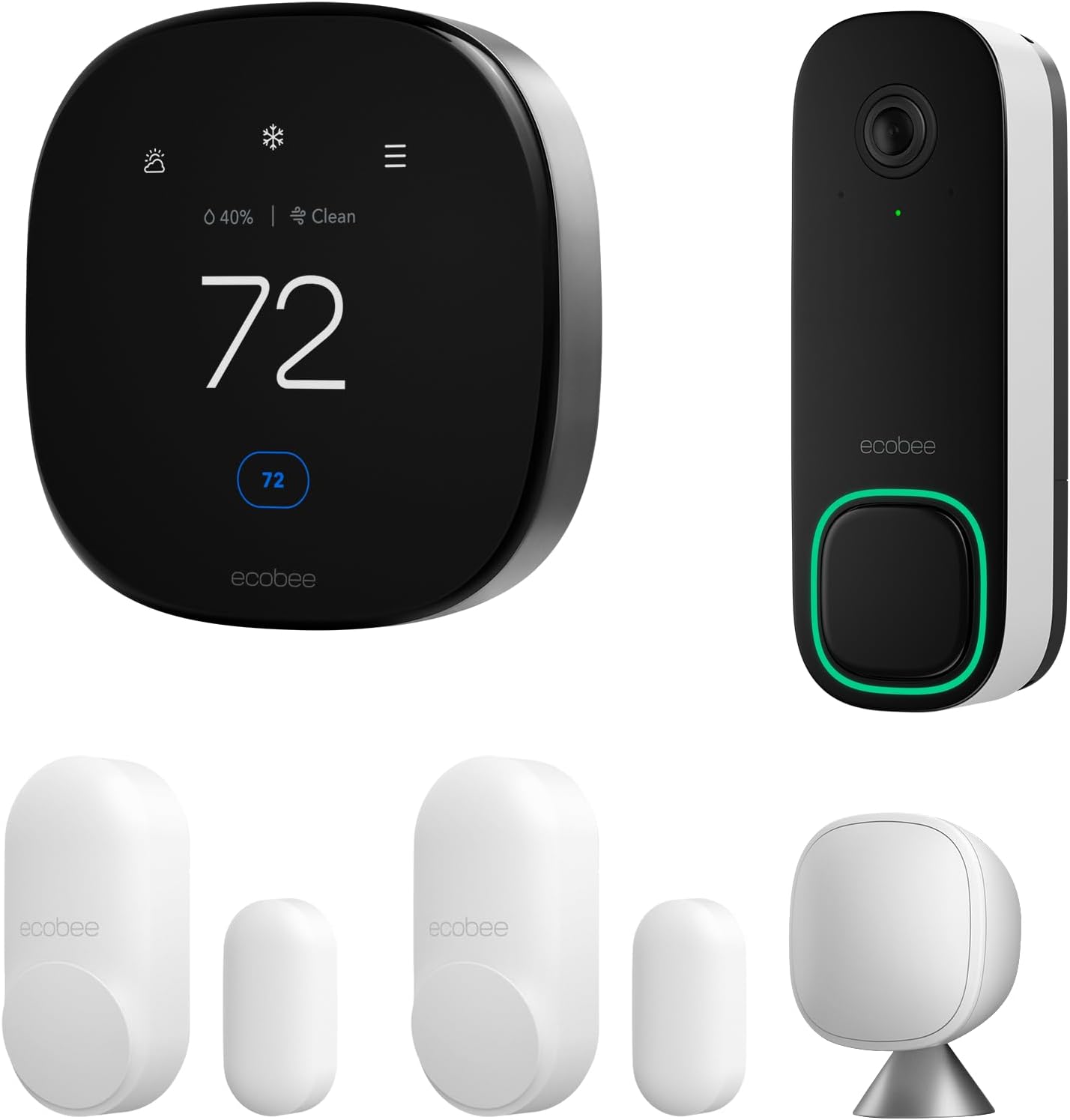 Total Security and Savings Bundle with Smart Thermostat Premium | Built-in Alexa and Siri, Doorbell live view, Smoke alarm detection, Radar occupancy sensing, Premium metal design