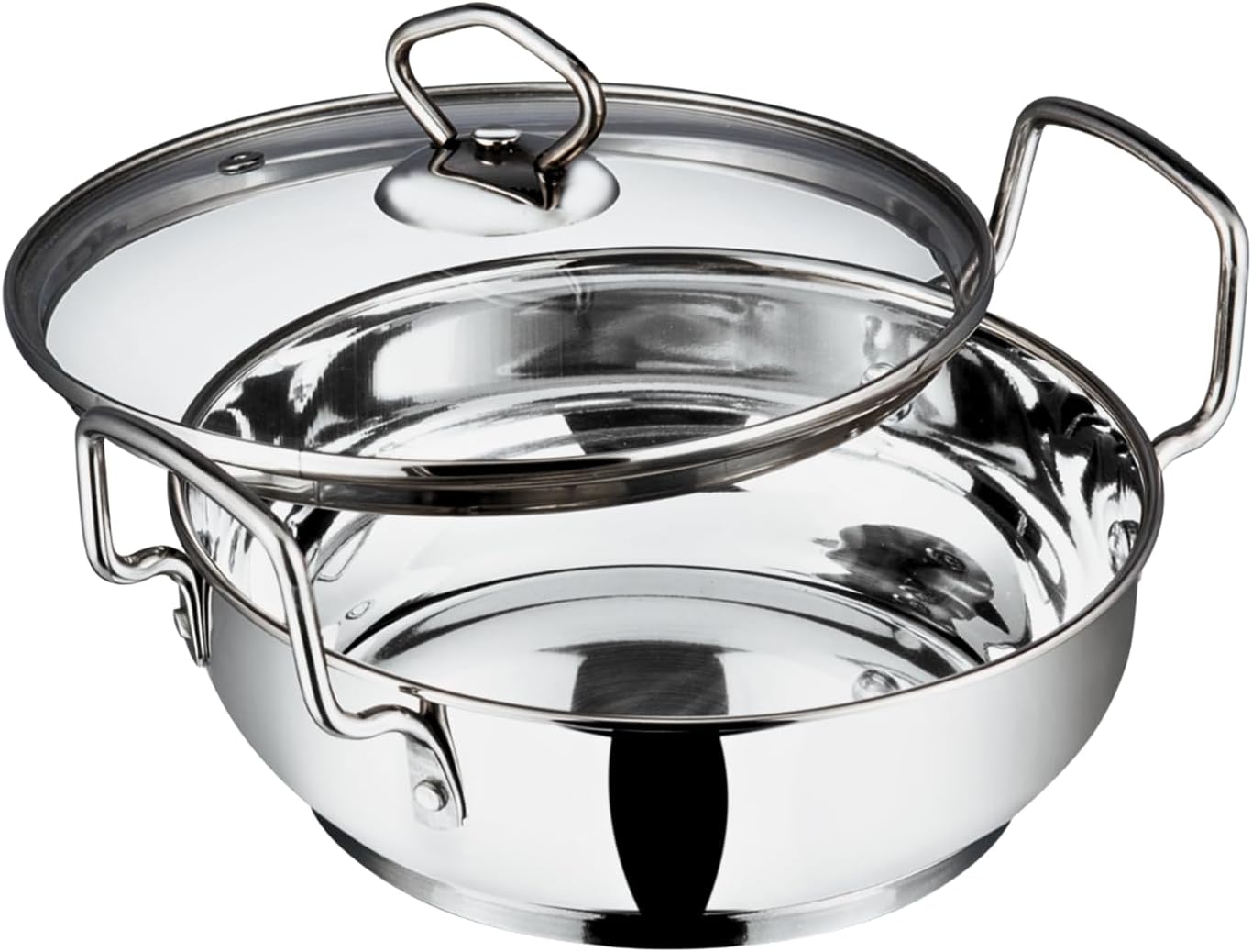 Vinod Stainless Steel Kadai with Glass Lid - 18 cm, 1.4 L (Induction Friendly)
