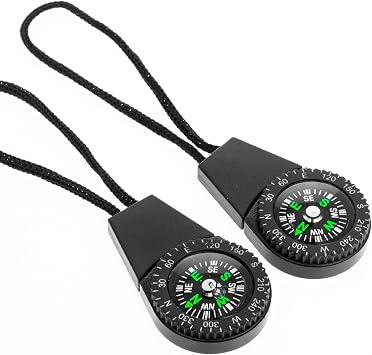 ASR Outdoor 2pk Zipper Pull Mini Pocket Compass Survival Gear Prepper Supplies