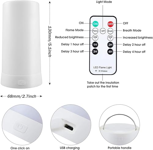 Miniatura 6 de Luz LED con efecto de llama, lámpara de llama con control remoto y temporizador, recargable por USB, 4 modos, luces de fuego impermeables, linterna