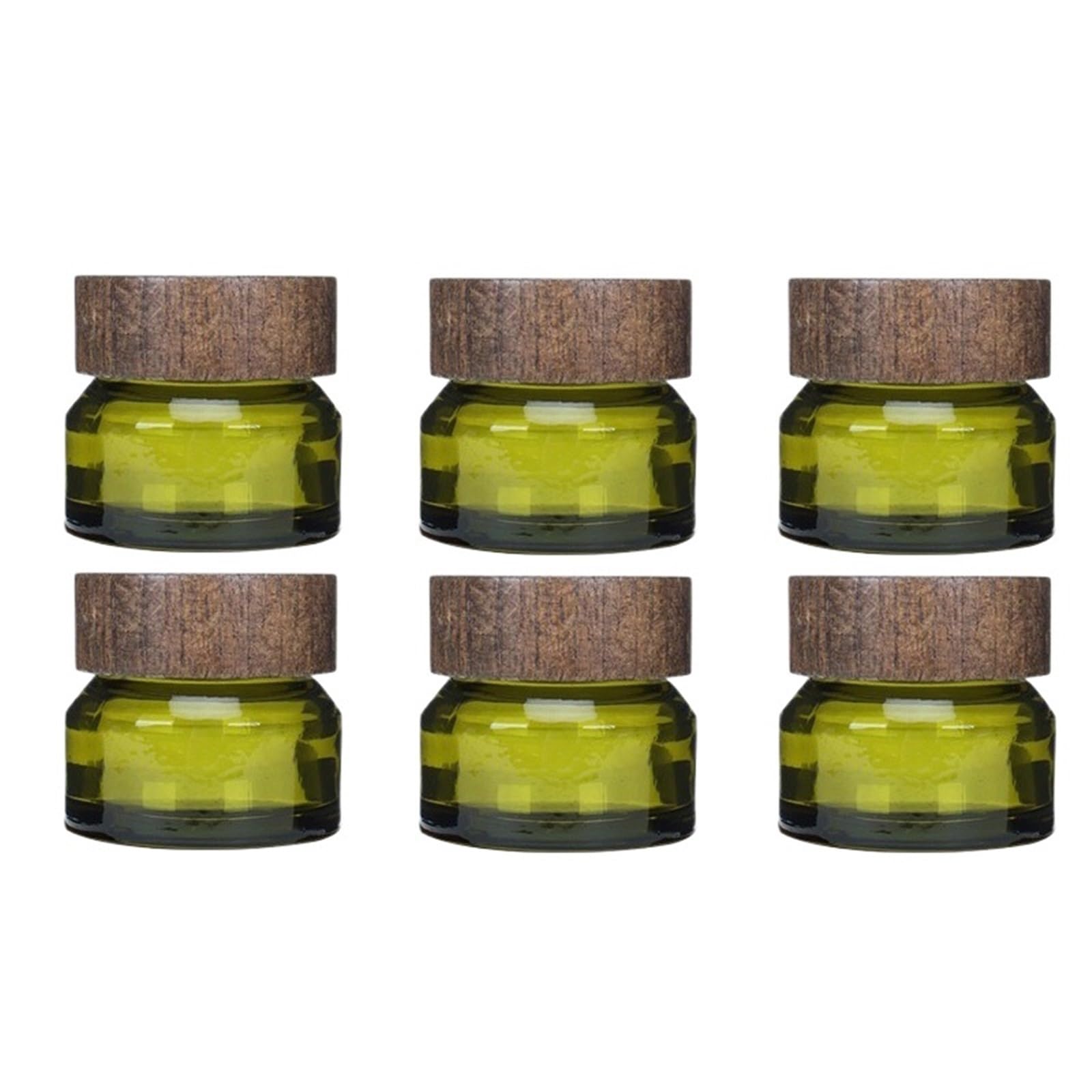 Face cream dispensing jar 6pcs Green Glass Cosmetics Jars With Wooden Cap For Lotion Cream Face Eye Foundation(6pcs 15ml)