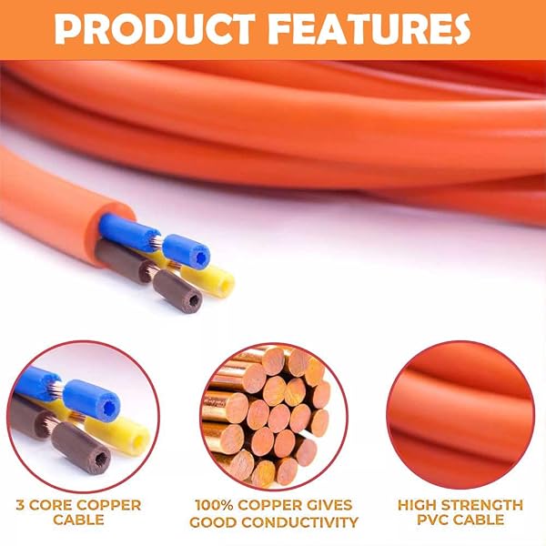 Gziztx 50M Extension Lead Cable - Heavy Duty 16 Amp 240V Camping Caravan Hook Up Cable - High Vis Orange - Ideal for Campervans & Motorhomes (50M) - 2