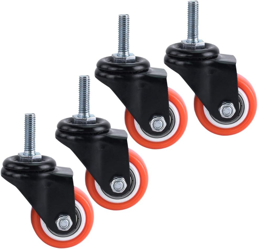 Wheels 1.5 Inch Polyurethane Swivel Castor Wheel,Double Bearing Castor,Furniture Caster,Universal 360 Degree Rotating,Swivel Casters with Brakes,M8 Screw Rod,red (Brake) (Color : Swivel)