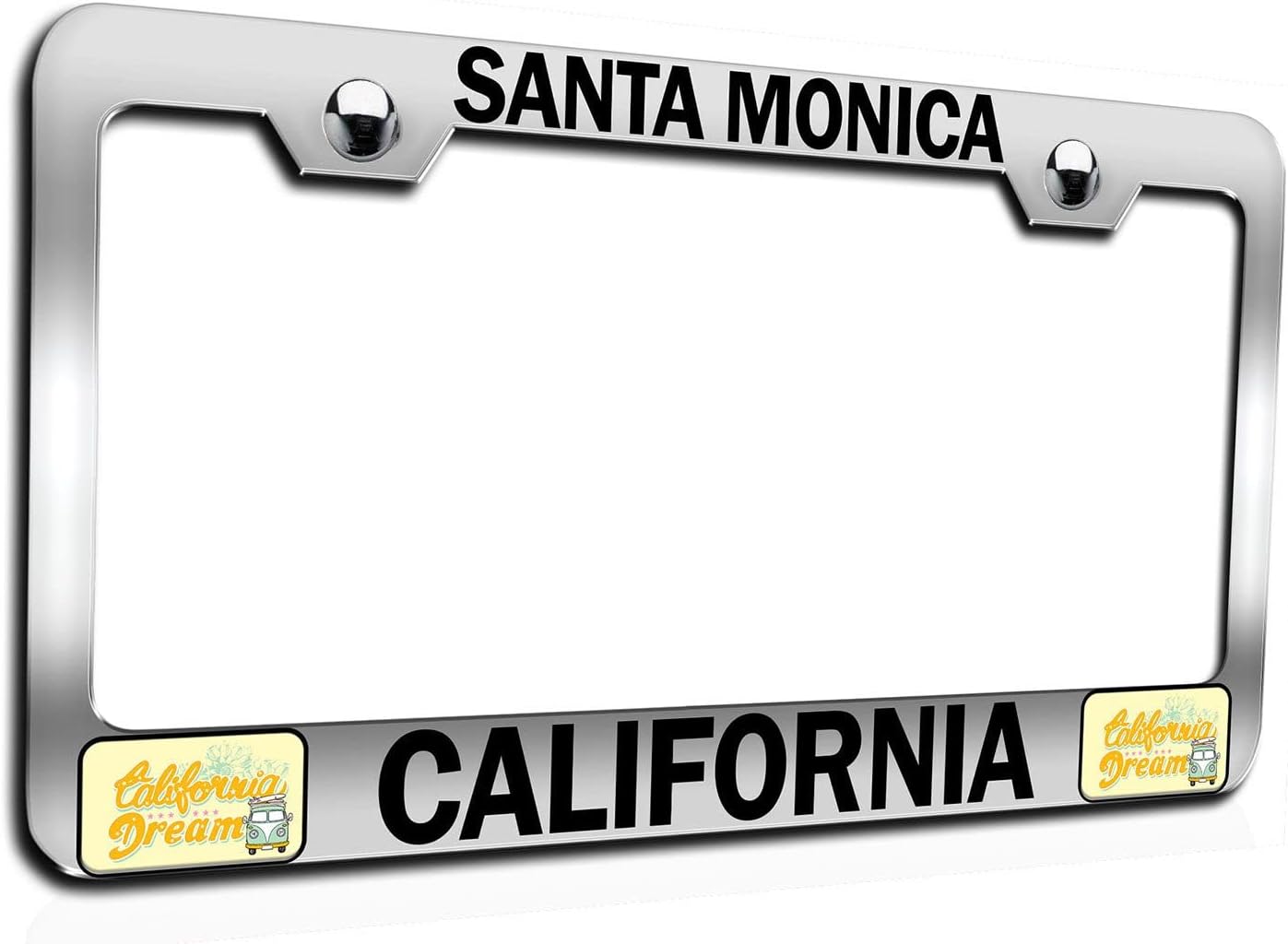Makoroni - Santa Monica California Californian California Chrome Metal License Plate Frame Tag Holder, #e51