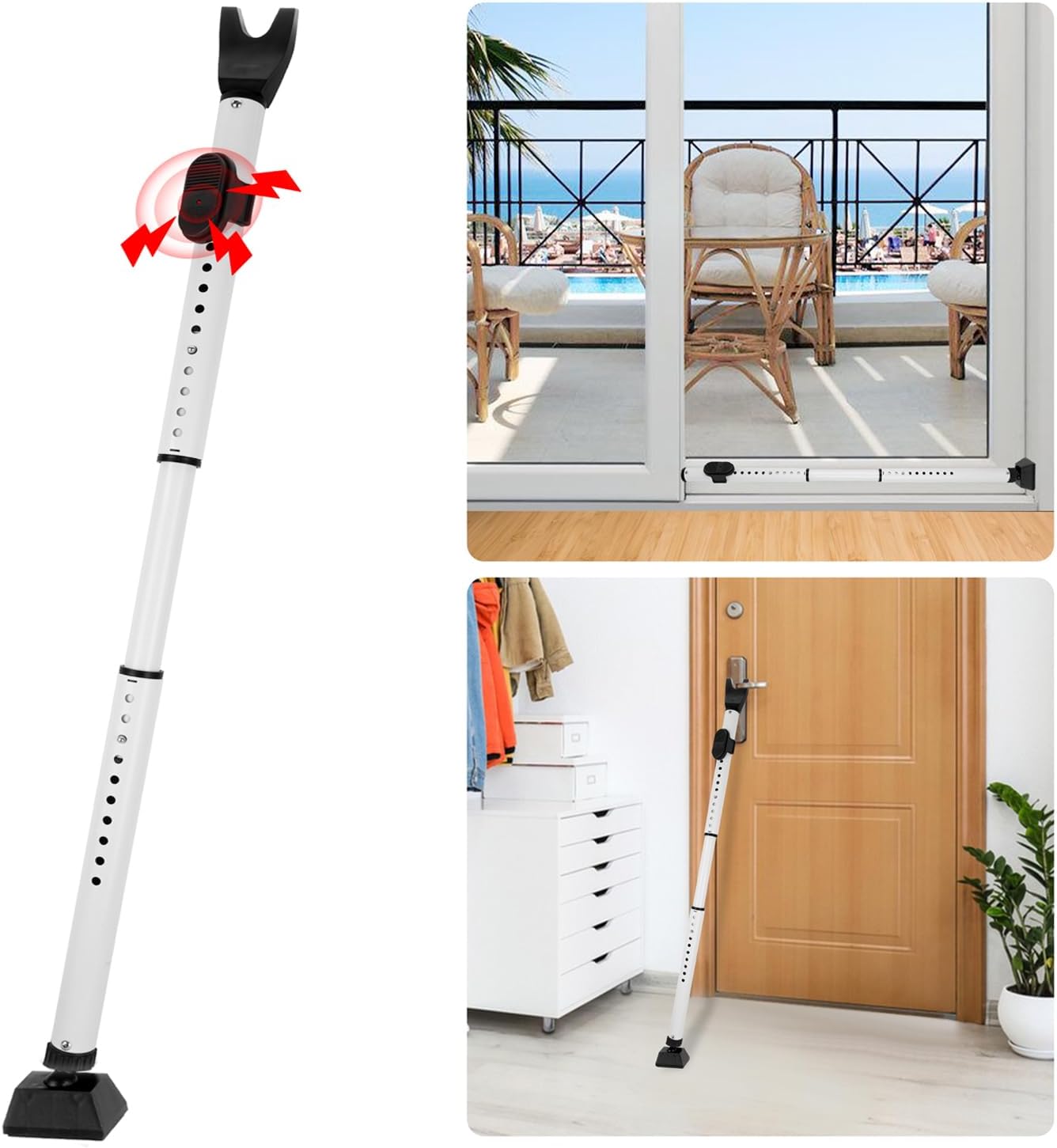 2 Pack Rerishom Door Security Bar, Door Stoppers Security Bar,Heavy Duty Door Lock Security Door Jammer Door Stopper For Apartment, Hotel Room,Screen Door Hardware, Gate Lock Bar