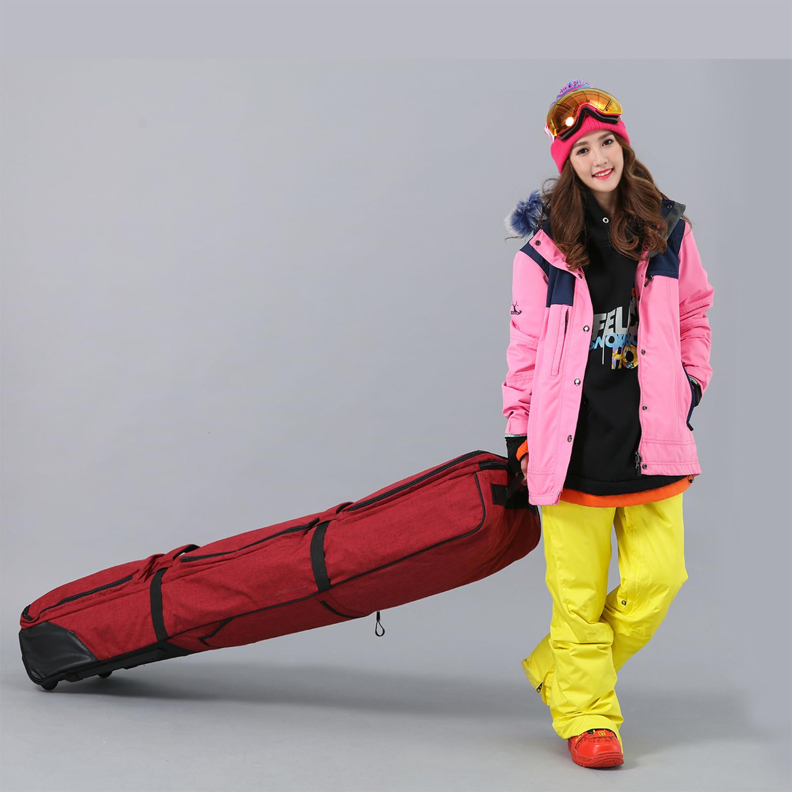 90L Borsa Da Snowboard Sci Ski Bag Con Ruote Impermeabile Pieghevole Sacca Tavola Snowboard Leggero Borsone Da Viaggio Tende Pesca Uomini Donne Pesca