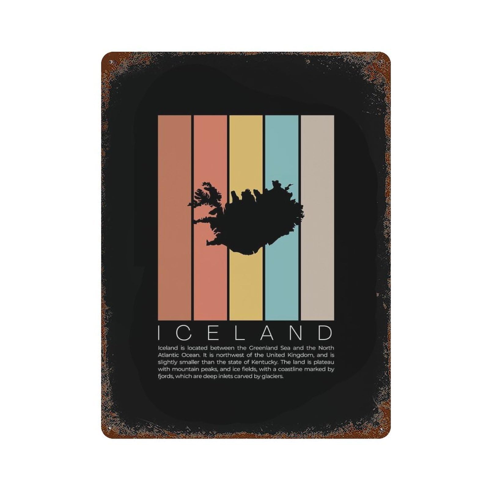 Aged Metal Wall Plaque with Iceland Map Design 15.7"x11.8", for Basement, Hobby Room And Garage Decor, Farmhouse Wall Decor