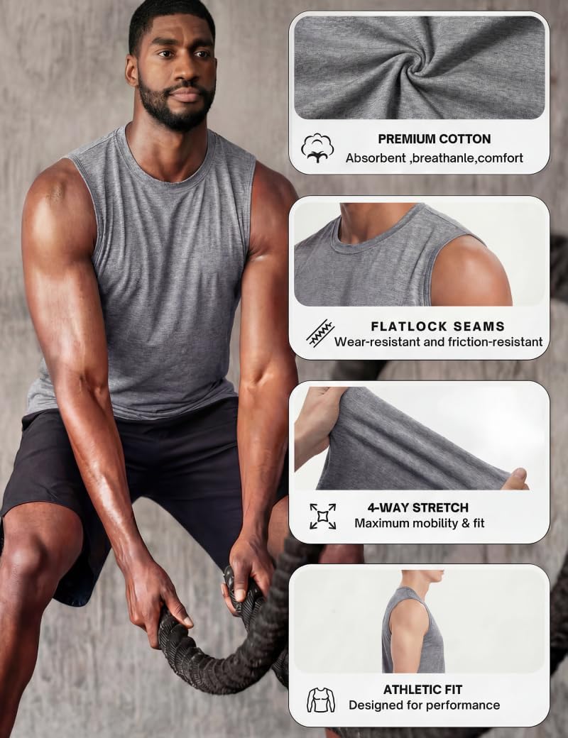 TACVASEN Tank Top for Men Moisture Wicking Cotton Sleeveless Shirts Muscle Gym Workout Causal Summer Tank Tops - Image 5