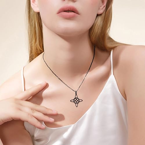 Miniatura 6 de YAFEINI Collar con nudo de bruja plata de ley concha de abulón cruz de nudo de bruja celta collar con colgante de joyería pagana para mujeres y niñas