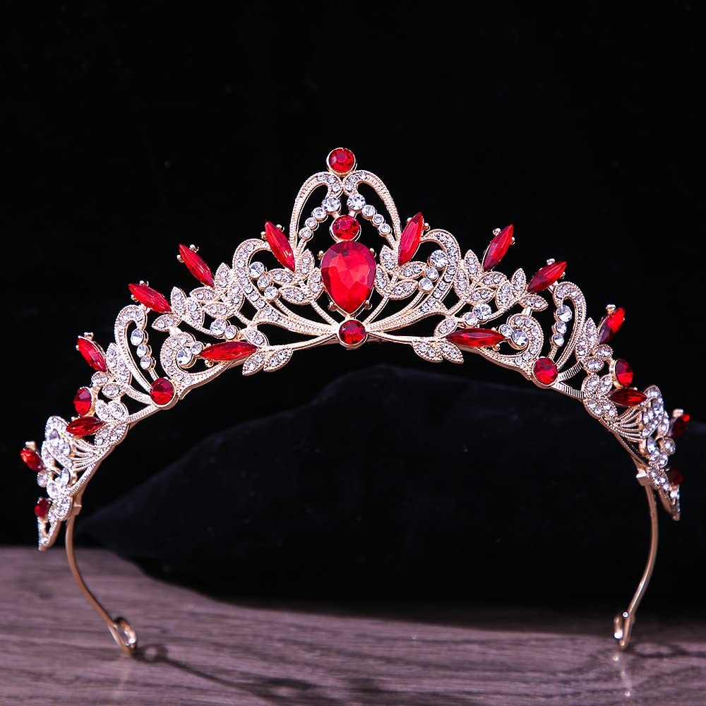 Tiaras y Coronas para Mujer, Tiaras de Corona de Cristal, Tiara barroca Vintage para Mujer, Diadema para Desfile de Novia, Accesorios para el Cabello de Boda.Clear,Gold,Red