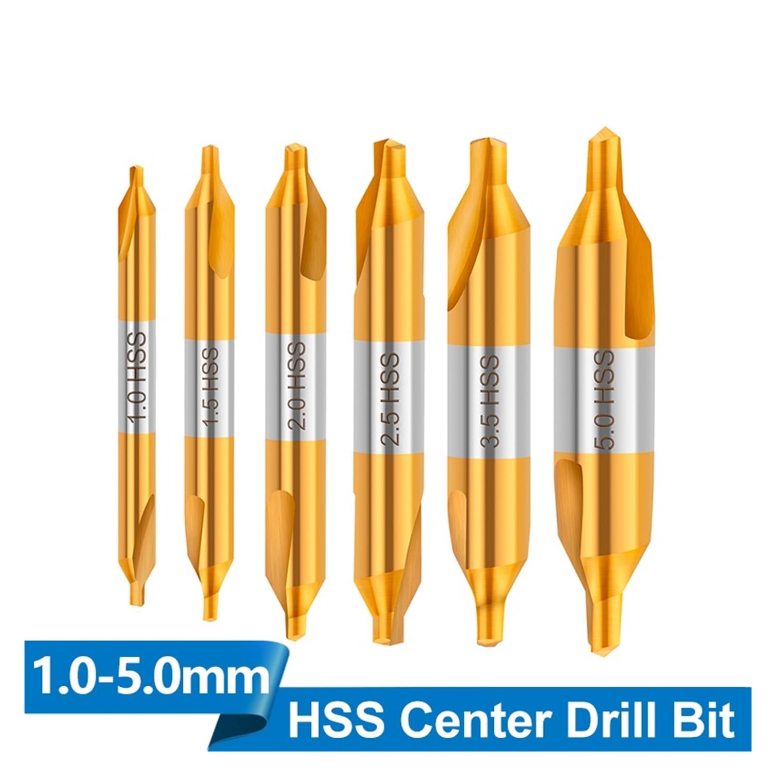 Centro Brocas HSS Broca central HSS, 1,0-6,0mm, avellanadores de 60 grados, taladro de centrado de Metal en ángulo for torno metalúrgico(6pcs 1.0-5.0mm)