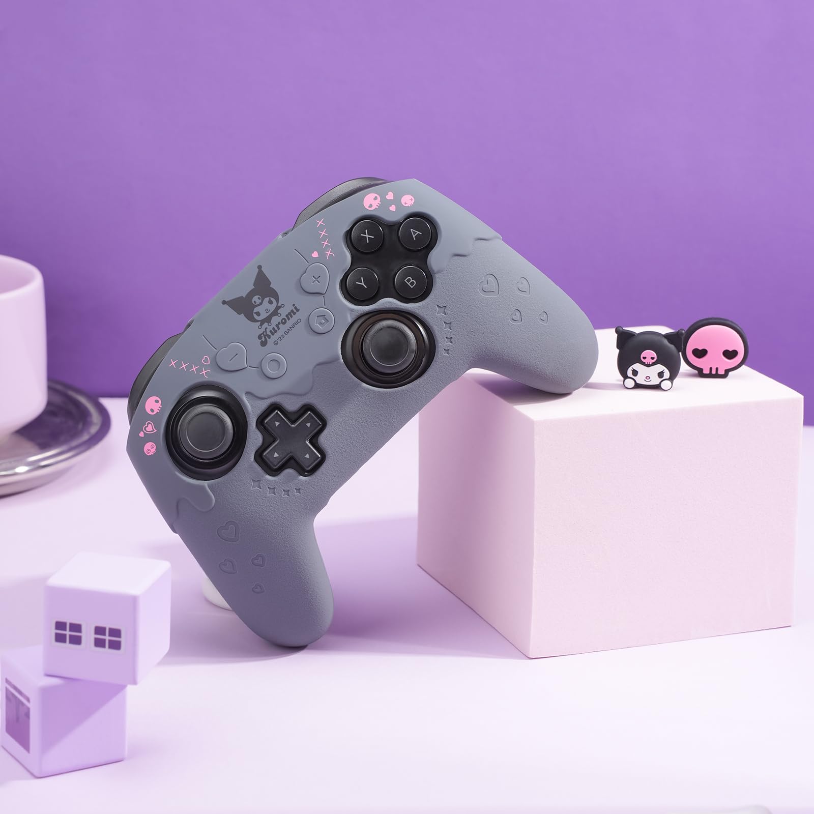 Kuitmor Lot de coques de protection antidérapantes en silicone souple pour manette Switch Pro avec 2 capuchons de pouce et 1 autocollant