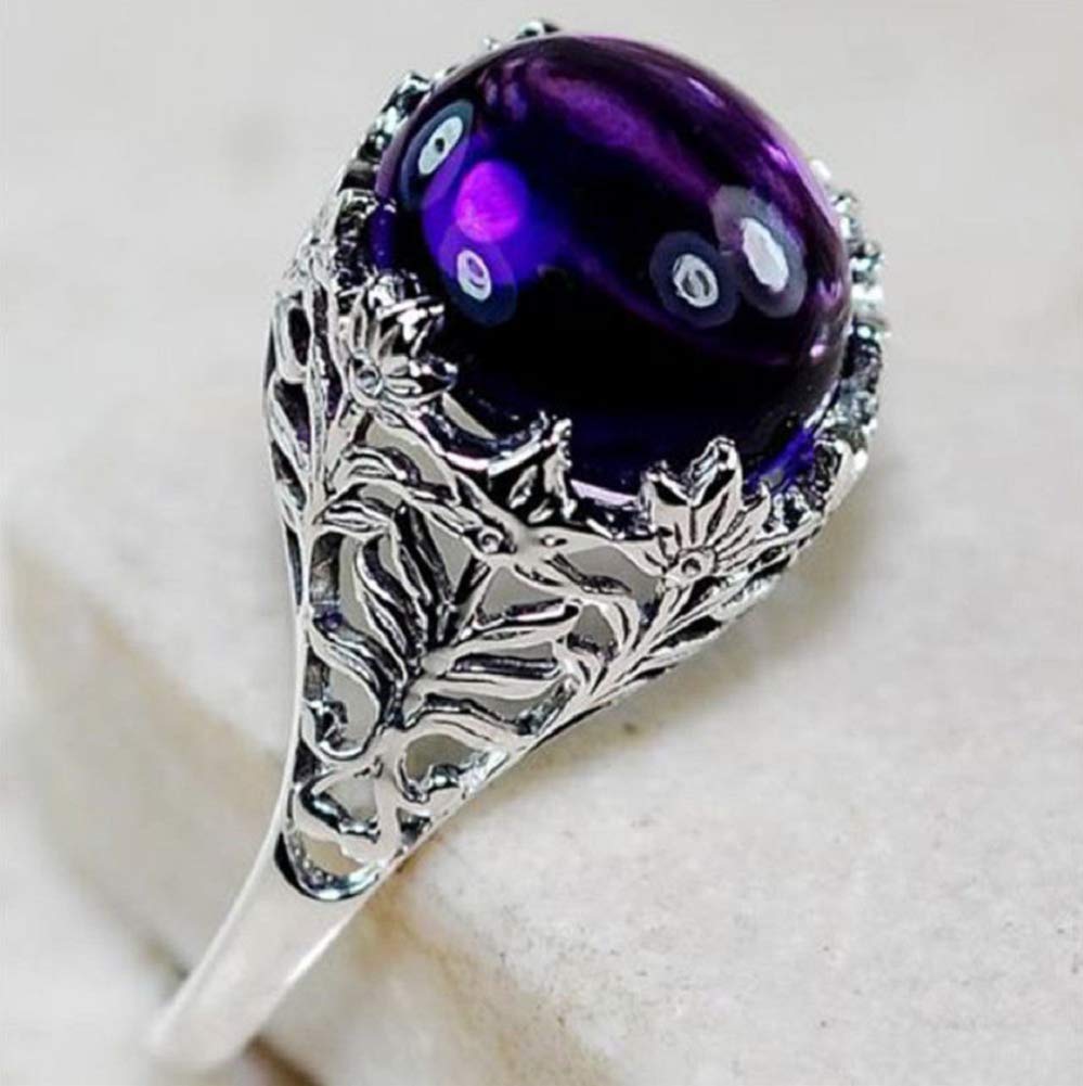 LRGKMCWTOB Huge 2.3ct Amethyst 925 Silver Wedding Vintage Prom Man Women Square Cut Gemstone Ring Wedding Ring Female Jewelry Size 6-10 (Size 9)