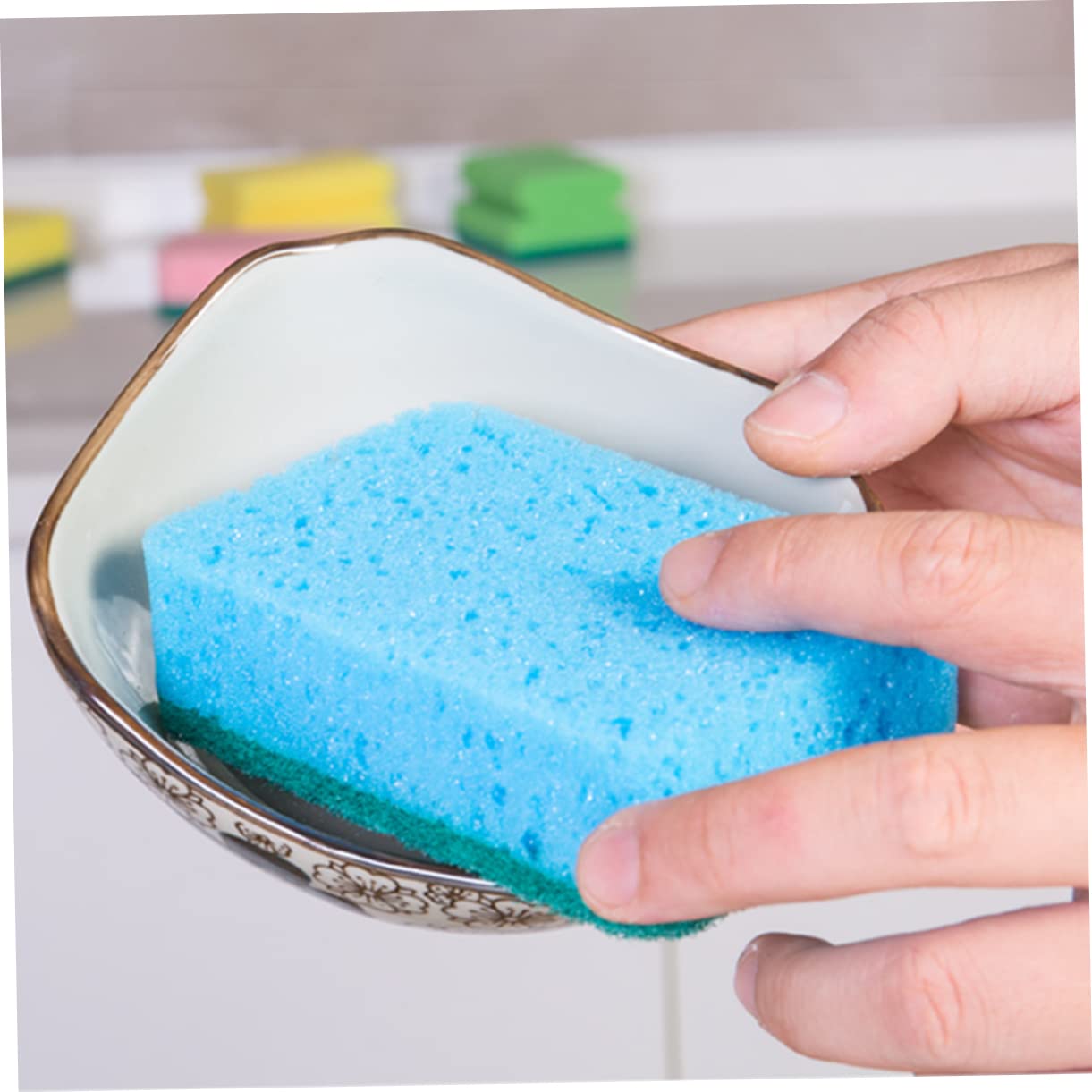 FRCOLOR 24pcs Colorful Kitchen Cleaning Sponges Double-Sided Absorbent Sponge and Tough Scouring Pad for Dish Washing and Scrubbing Dishes Bowls and More