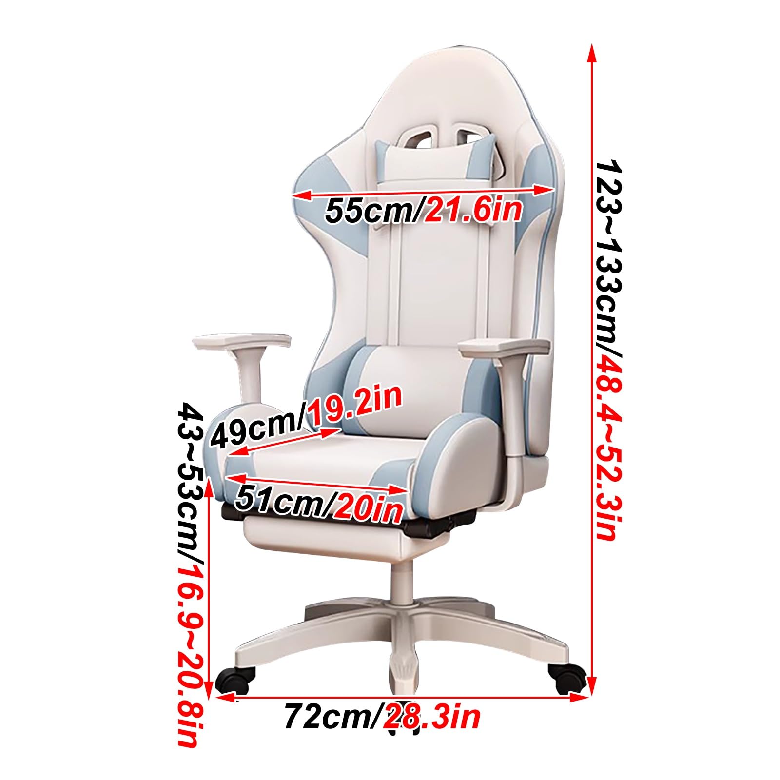 Sedia da gioco ergonomica, sedia da scrivania con supporto lombare e poggiatesta, schienale regolabile fino a 155° per giocare e lavorare, seduta confortevole