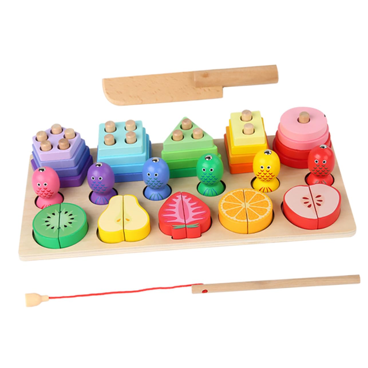 Juego De Juguetes De Madera Multiusos Tablero De Pesca y Formas a Juego para Niños, Resistente Al Desgaste, Desarrollo Cognitivo y Coordinación Mano-Ojo, Adecuado para Aprendizaje