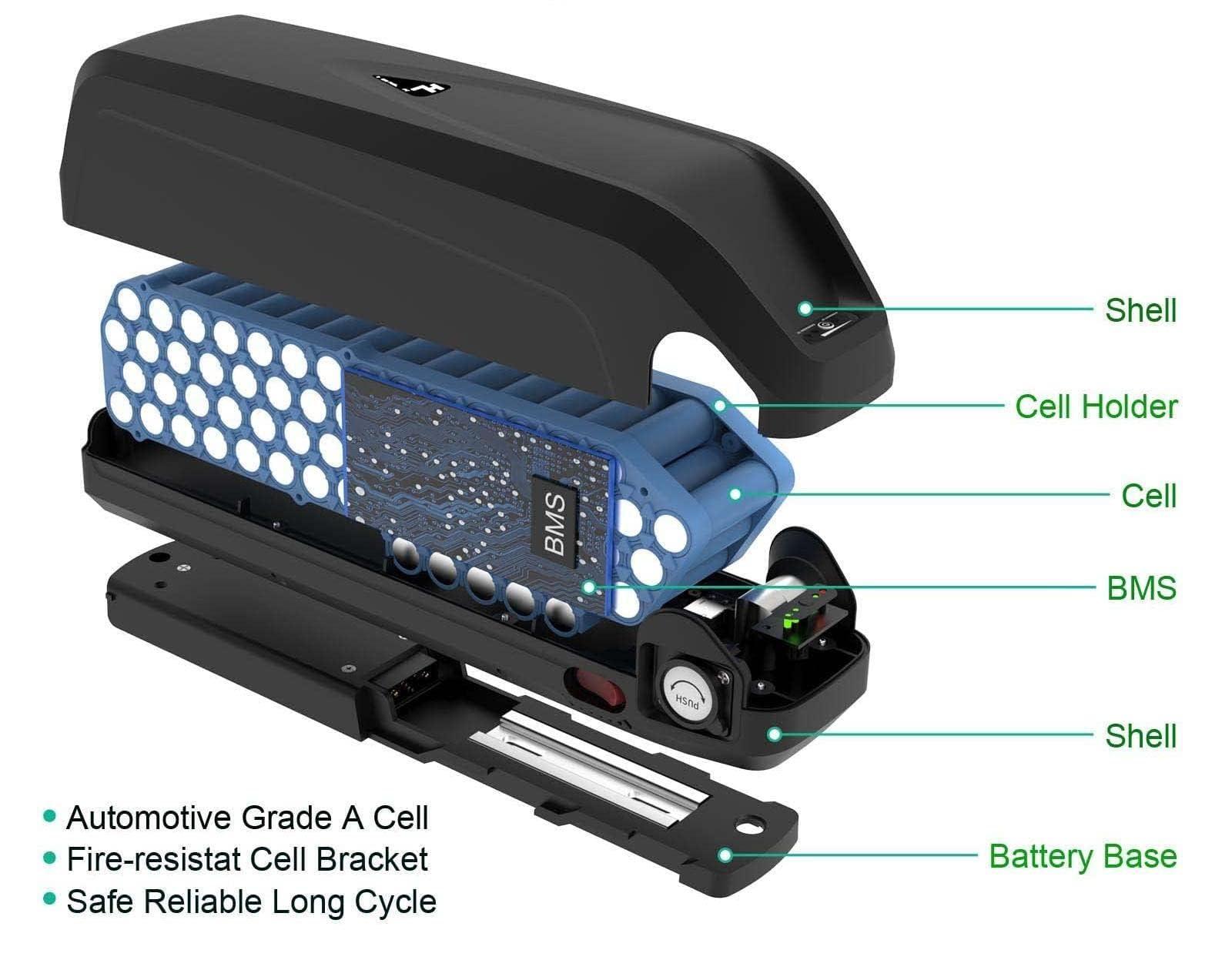 Batería para Bicicleta eléctrica 36V 48V 13Ah 15Ah 17.5Ah 18Ah para Motor de 200W-1100W,Hailong Batería de Litio con Cargador,Batería Ebike,bateria Litio Puerto USB