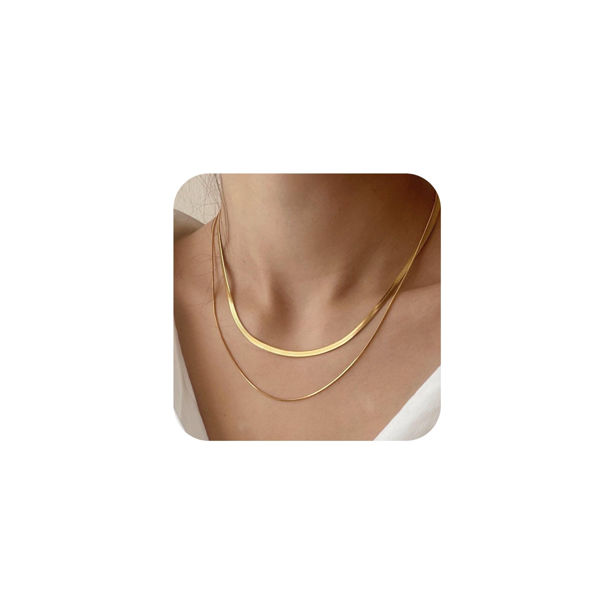Vergoldete Fischgräten-Kette – Zierlicher Choker, Schichtbar, 14k Vergoldet, Nickelfrei