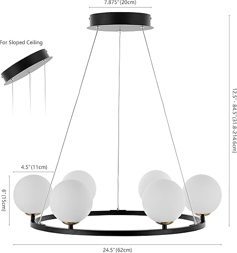 Miniatura 7 de Safavieh Lighting Collection Pomona Retro Farmhouse - Lámpara de araña de 6 luces con ruedas de carro, color negro y blanco
