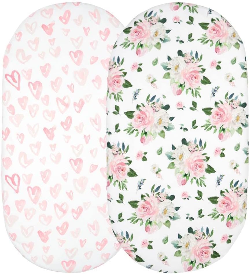Baby Bassinet Sheet Set for Boy and Girl, 2 Pack Stretchy Soft and Breathable Baby Bassinet Fitted Sheets, Universal Fitted for Oval, Hourglass & Rectangle Bassinet Mattress