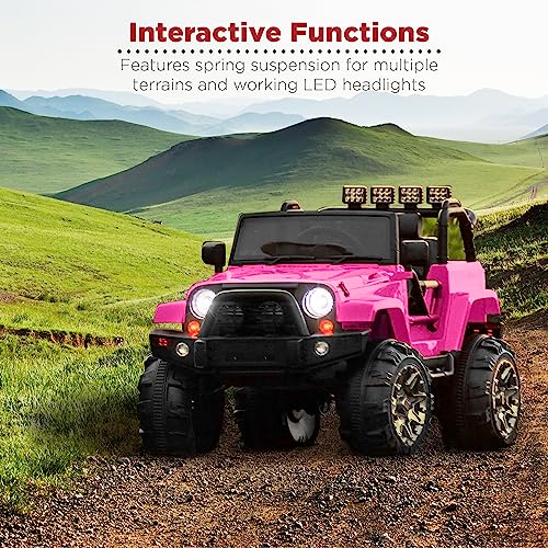Image of Best Choice Products Kids 12V Ride On Truck, Battery Powered Toy Car w /Spring Suspension, Remote Control, 3 Speeds, LED Lights, Bluetooth - Hot Pink