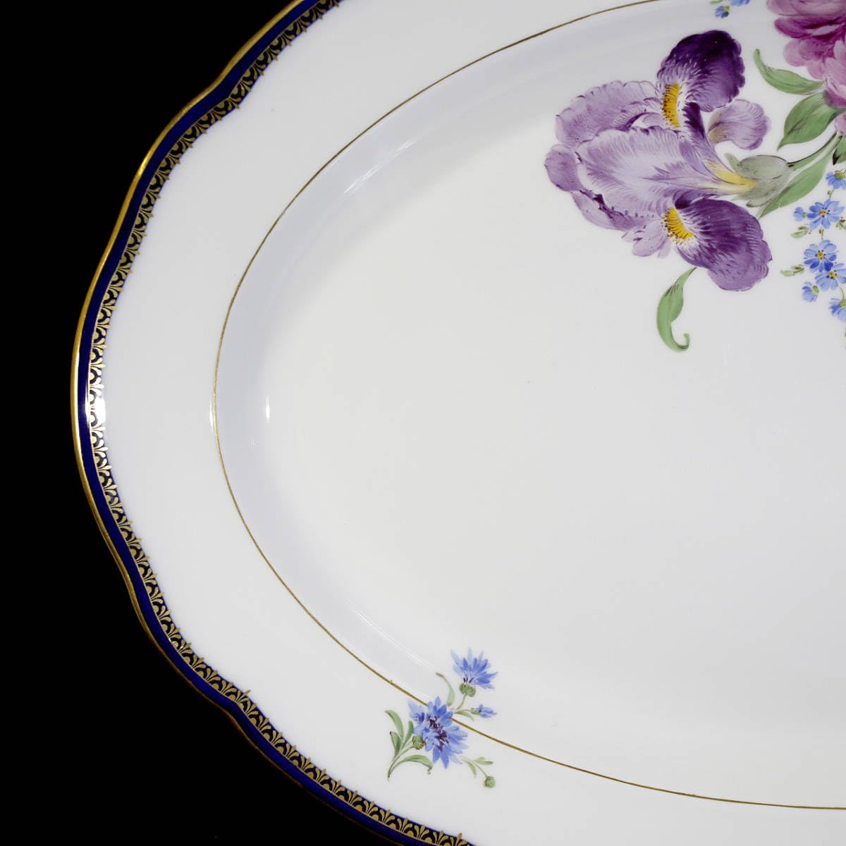 レア1級品】マイセン Aカンテ オーバル プレート フラワー 金彩 特大皿