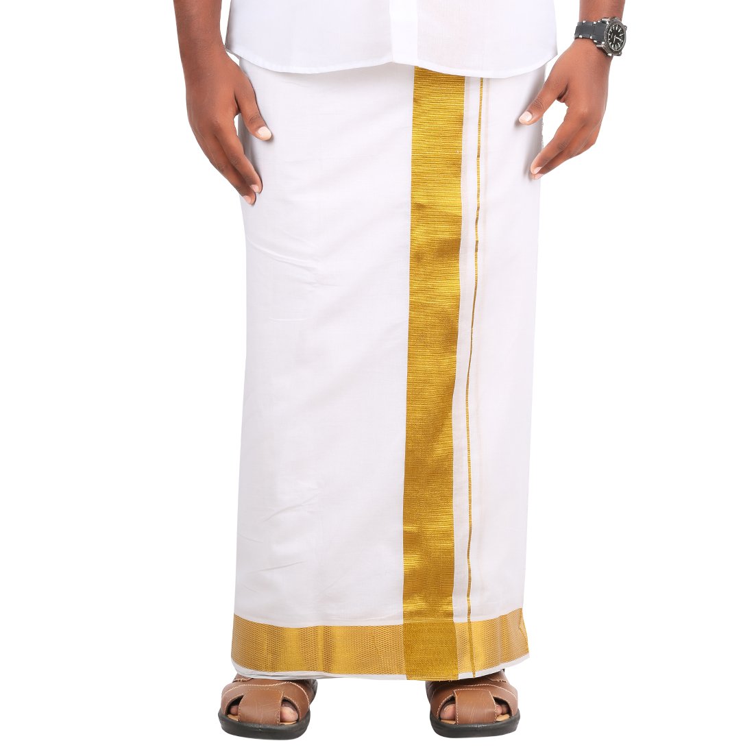 prakasam cotton MENS SINGLE GOLD JARI (1.30 X 2.00 Meter) 2 INCH BARDER DHOTI-picture-10