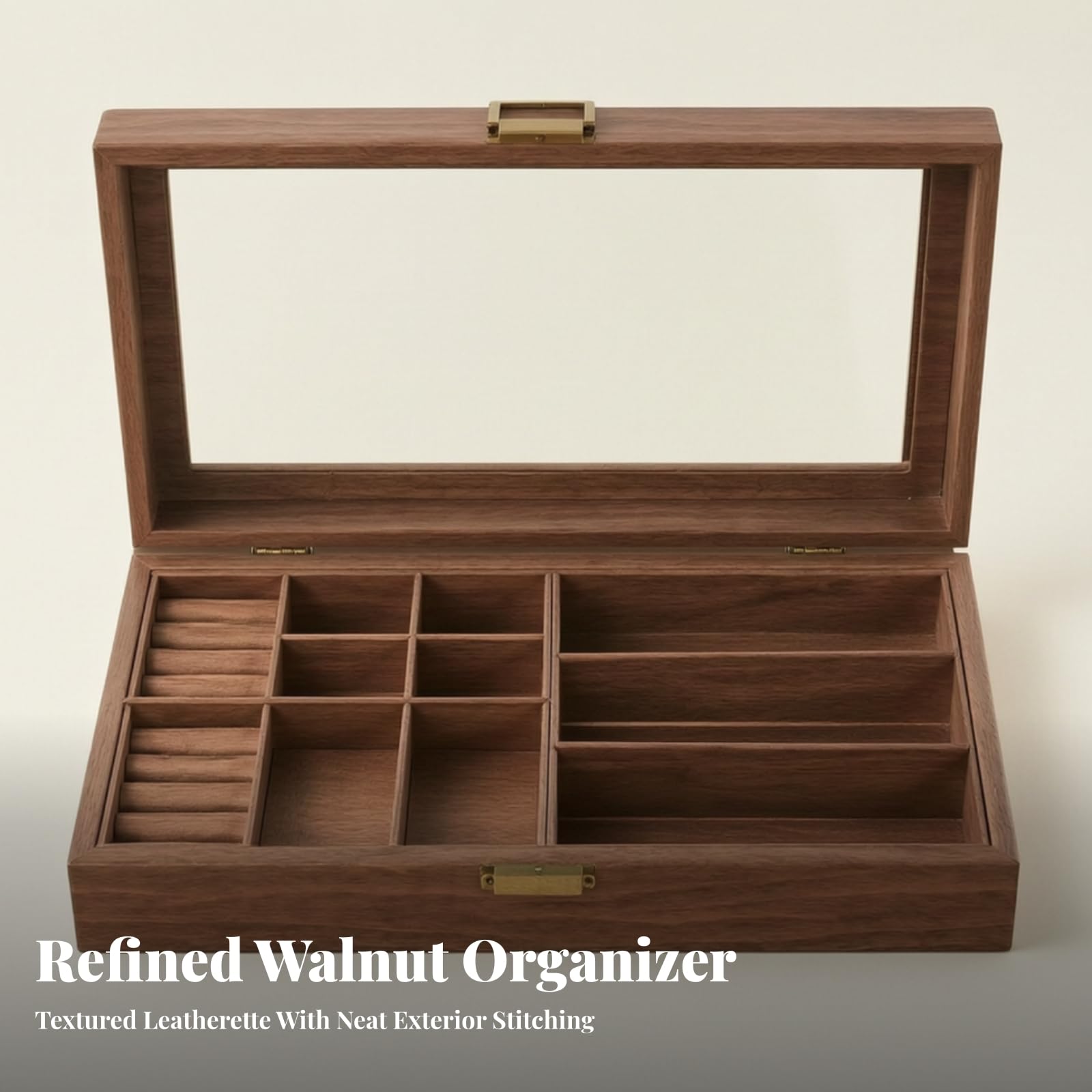 MERIGLARE Stilvoll Schmuckbox mit Fächn elegant, Schmuckorganiz, für Schminktisch, Schmuckliebhab, Uhrensamml, 4+3 Raster