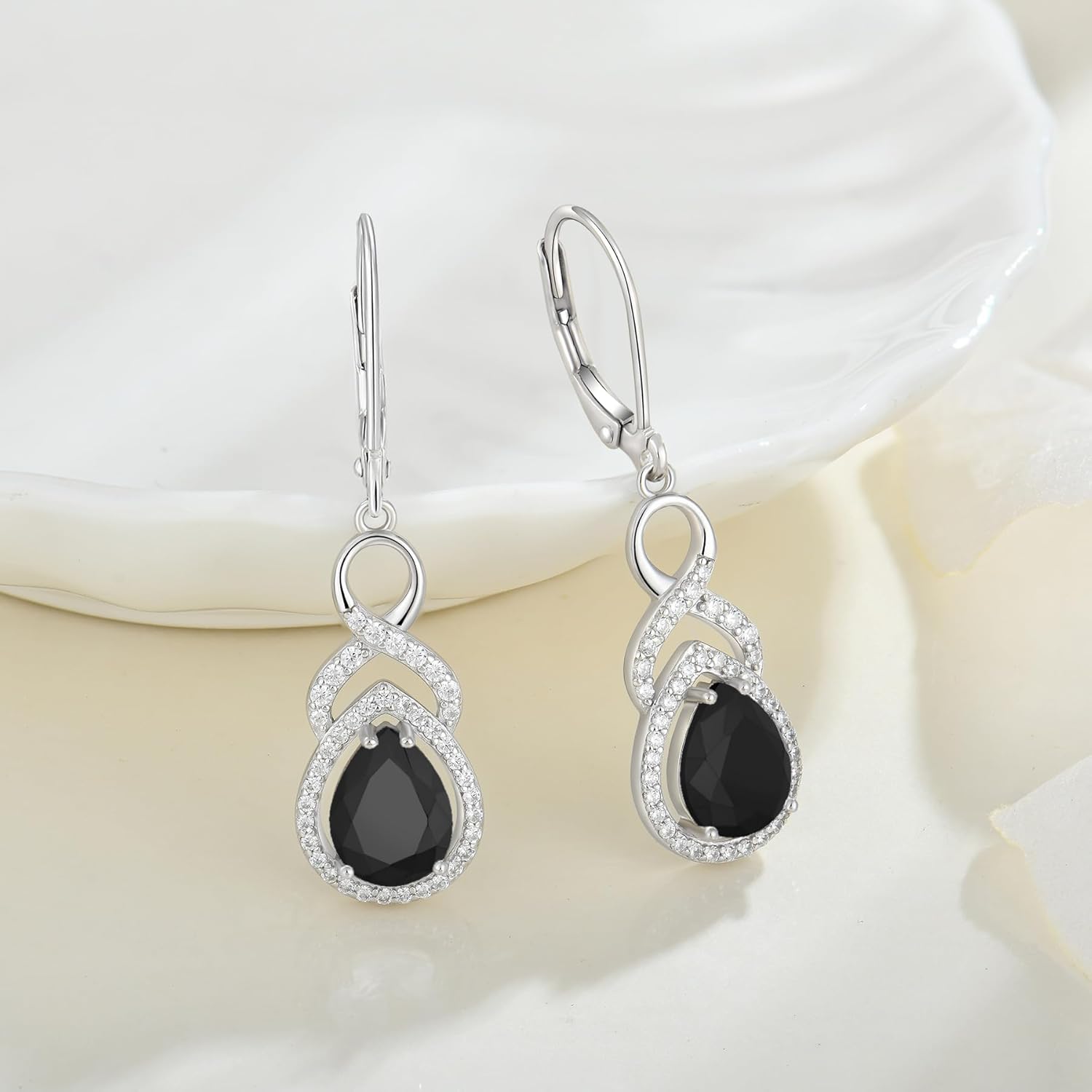 925 Sterling Silver Infinity Dangle Drop Earrings Leverback Earrings 5A Cubic Zirconia Birthstone for Women Anniversary Mother's Day Birthday for Her - Image 4