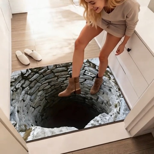 DAWCBVJQ Brick Bottomless Hole Area Rug 50x80cm Non-Slip Front