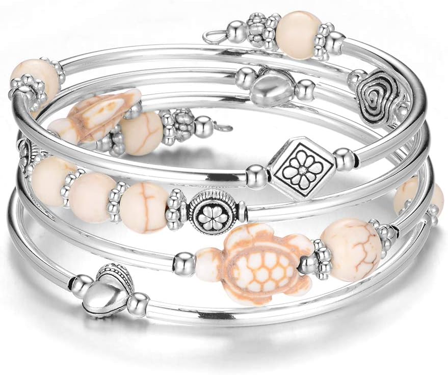 BULINLIN Layered Wrap Bangle Turquoise Bracelet - Bead Bracelet with Natural Agate Stone, Gifts For Women