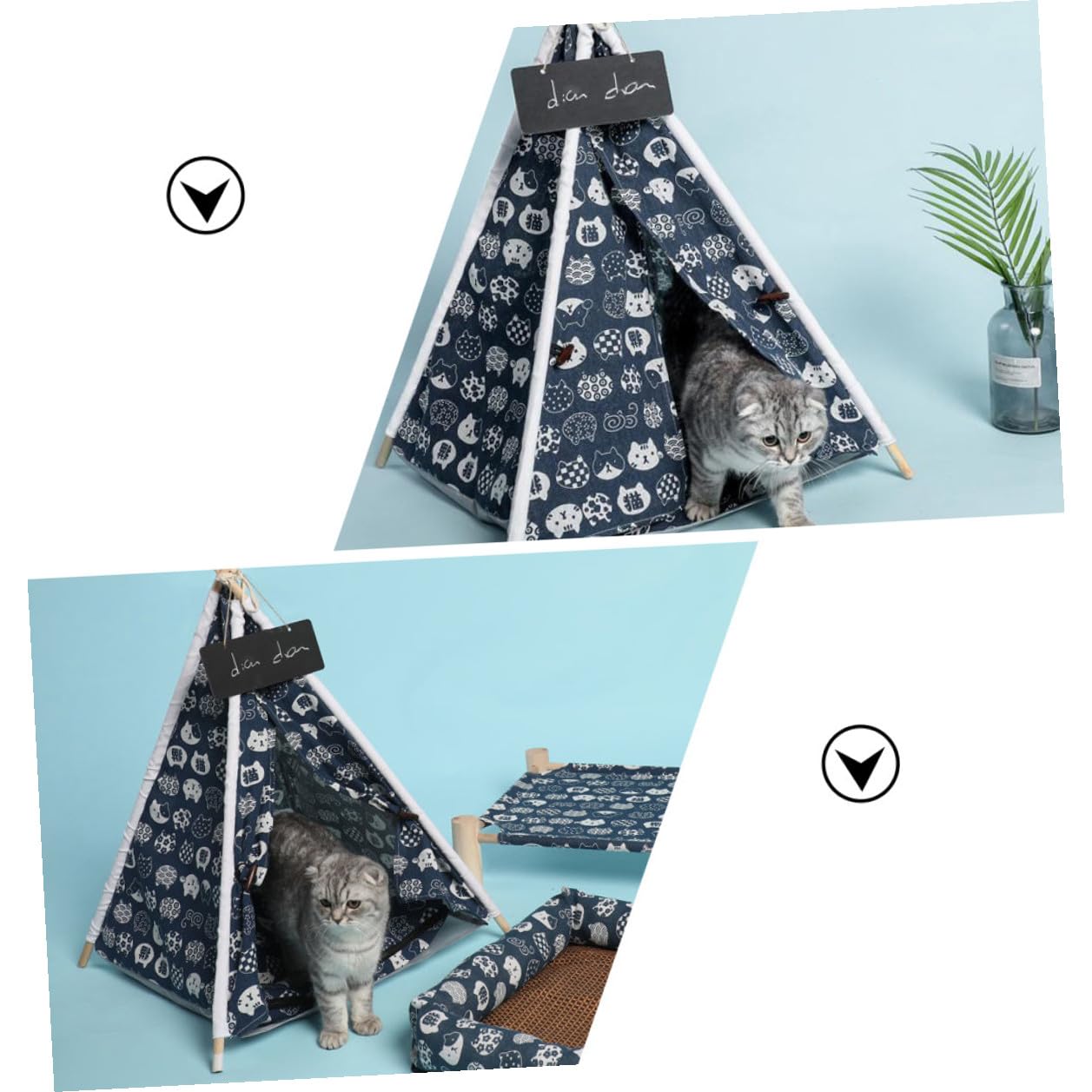 Ciieeo Tente pour Animaux en Toile Lavable avec Structure en Bois Résistante Tapis de Sol Lavable pour Chiots Maisonnette Confortable pour Chat et Chien Lieu de Couchage Sécurisé et