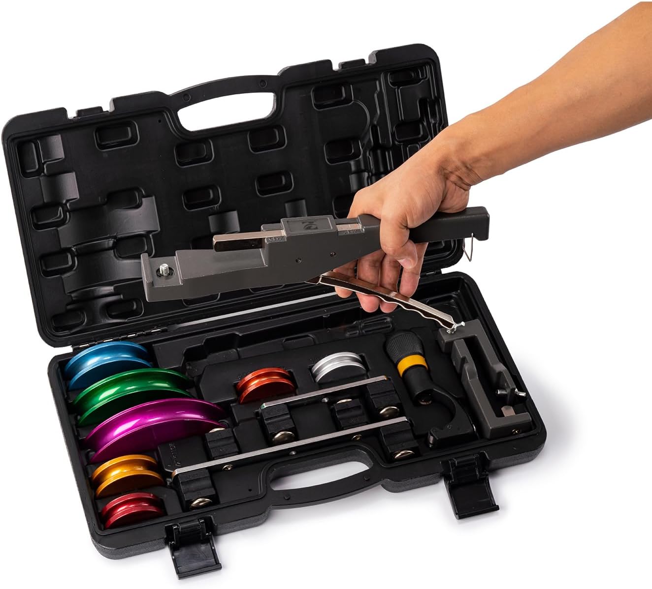 Z ZN999 Pipe Bender Kit, 1/4"-7/8" O.D., with 7 Size Dies & Pipe Cutter, 90° Reverse Bending Tool for HVAC/Air Conditioner/Fridge Repair & Hydraulic Work