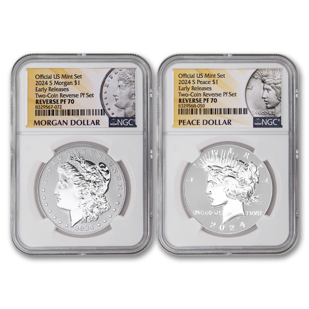 2024 S Set of (2) American Silver Morgan and Peace Dollar Reverse Proof Coins PF-70 (Early Releases) with Original Government Packaging $1 NGC Rev PF70