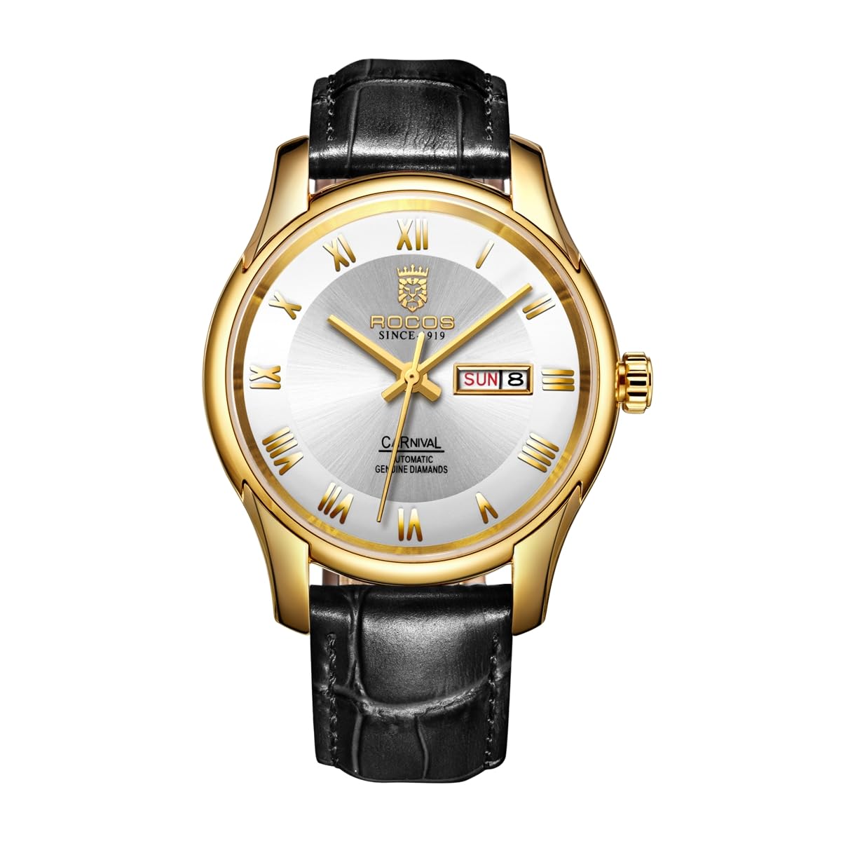 Gold Automatic Watches for Men, Luxury Mechanical Self Winding Men's Dress Watch with Day…