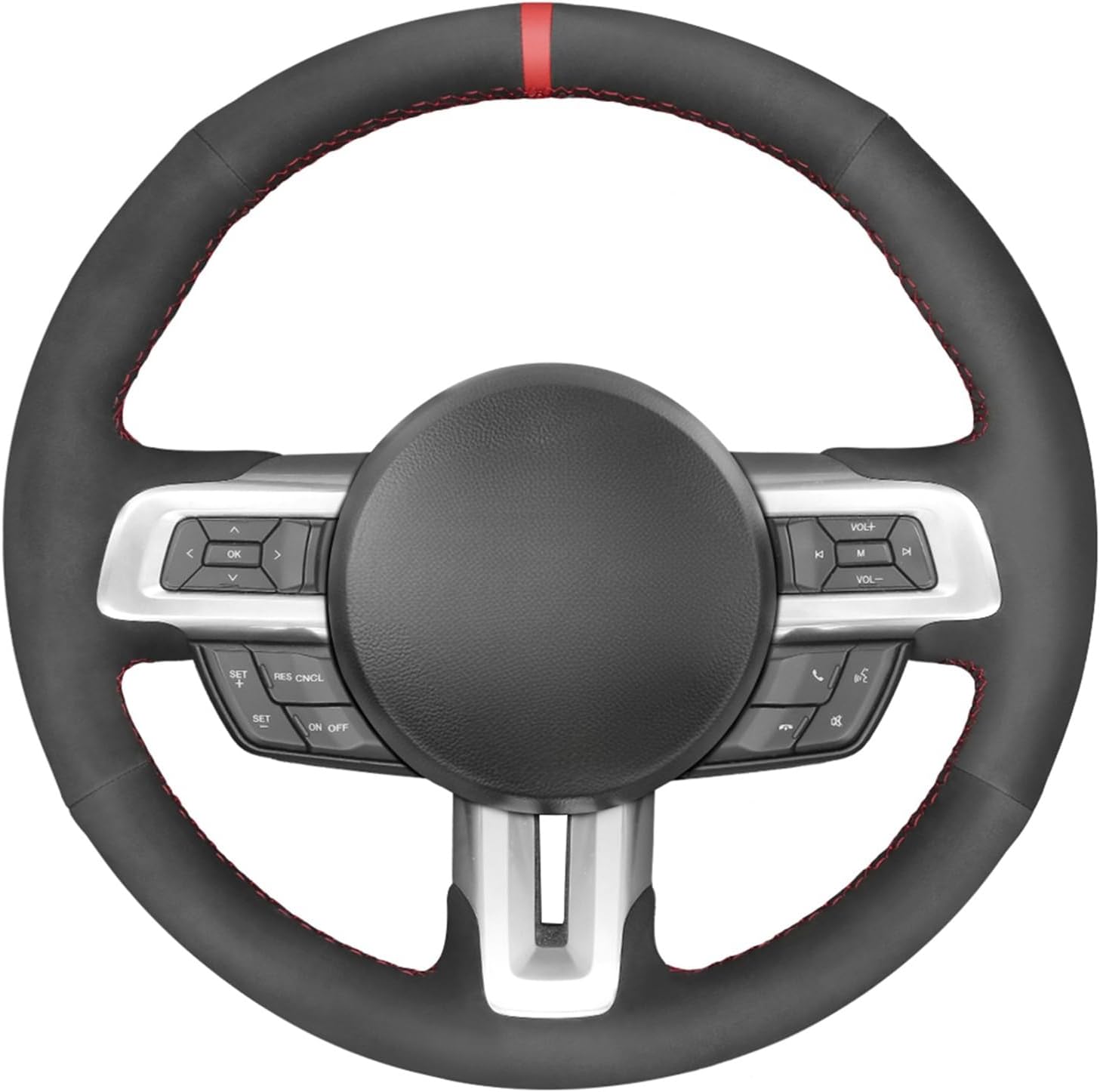 MEWANT Customized Hand Stitch Black Synthetic Suede Car Steering Wheel Cover for Ford Mustang 2015-2020