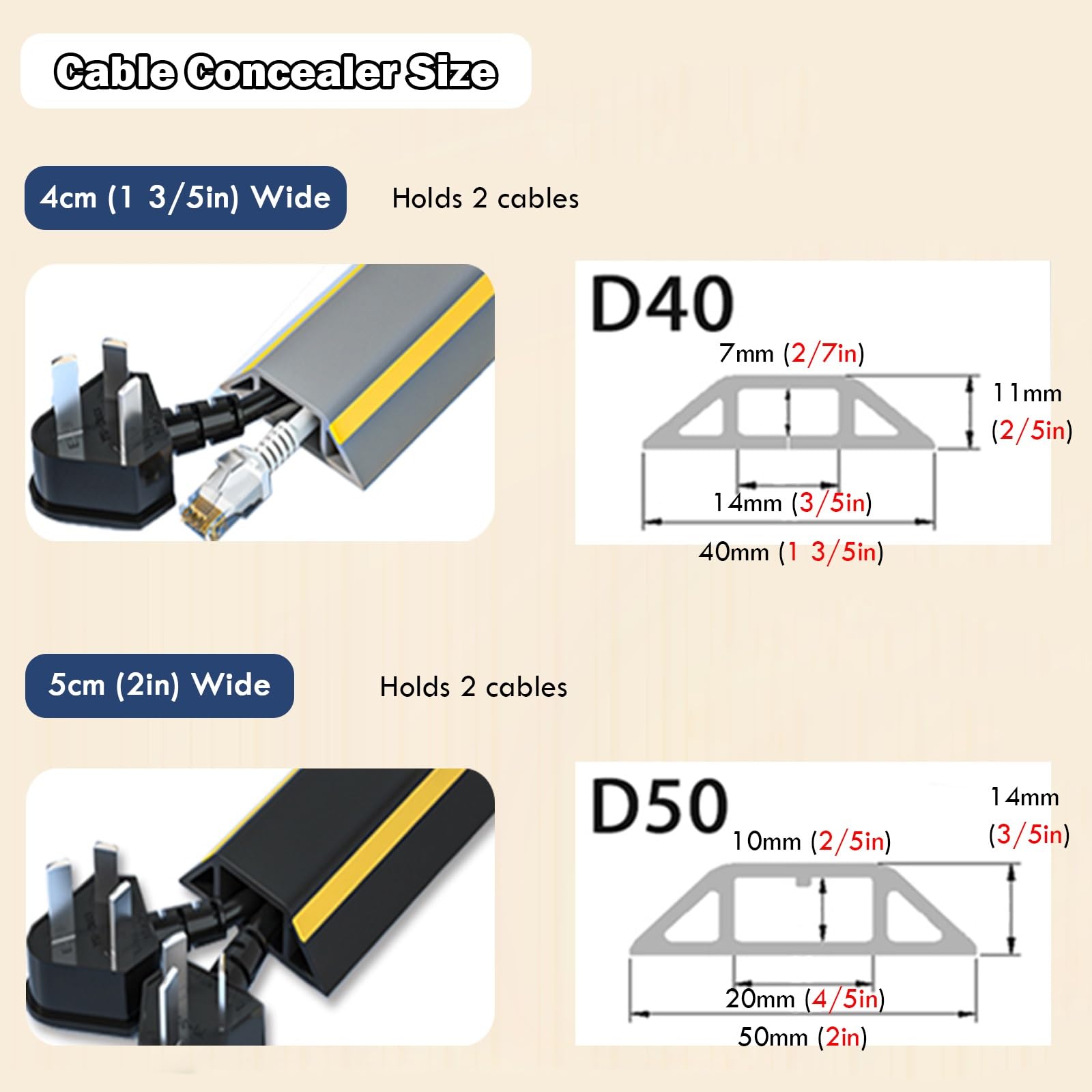canaletas para cables Autoadhesivo Suelo Protector De Cables Cubrecables Muy Resistente Cubrecables Canalización De Cables Para Taller/ Almacén/ Fábrica, Decorativo Tubo Para Cables(Gray,5cm (2in) Wid