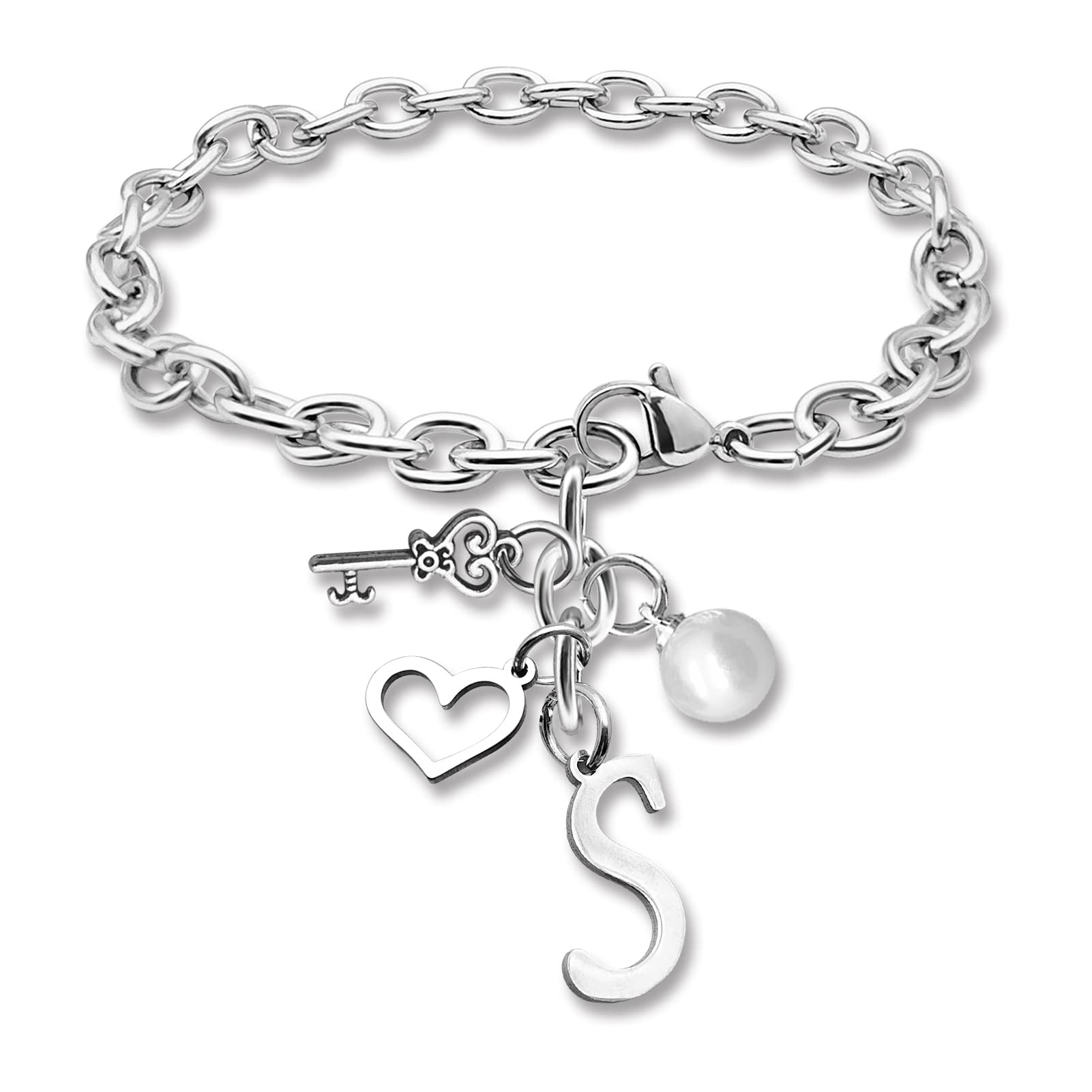 Initial A-Z Bracelets Gift for Women Girls Stainless Steel Chain Bracelet 26 Alphabet Jewelry Gifts for Birthday Anniversary Letter Bracelet Monogram Gifts for Sister Friend Girlfriends Mom 8.26 Inch