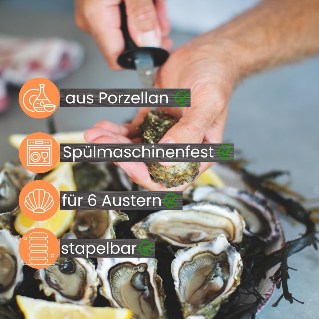 2-er Set Austernteller Porzellan für 6 Austern Ø 25cm, Zubehör für Restaurant, Hotel, Gastronomie, Austernplatte im klassischen Design, Teller zum Servieren von Meeresfrüchten
