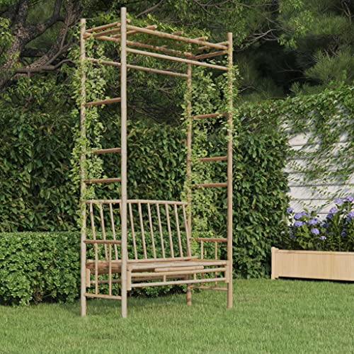 Hoopleep Garden Bench with Pergola, Bamboo & Steel, 45.7