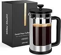 RAINBEAN 12oz French Press Coffee Maker - Mini Single Serve 1 Cup with 3-Stage Filter, Heat-Resistant Borosilicate Glass, Tea Press