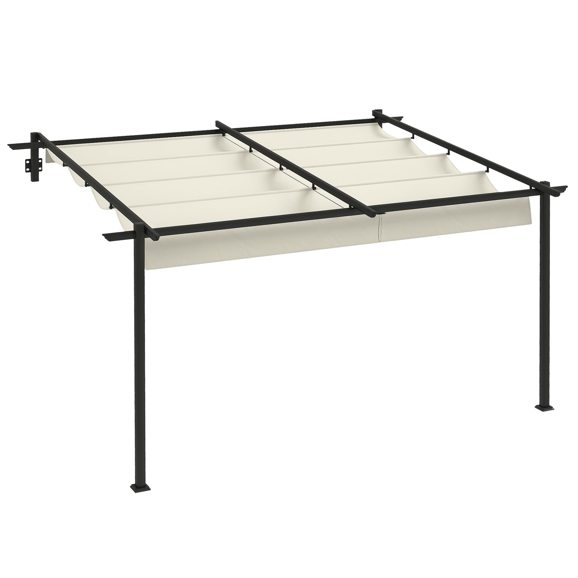 Outsunny Pérgola de Pared 4x3 m Cenador de Jardín con Techo Retráctil de Poliéster y Marco de Acero para Celebraciones Fiestas Bodas Crema y Gris Oscuro | Cenador de Jardín, Techo de Poliéster, Marco de Acero, para Celebraciones Fiestas Bodas