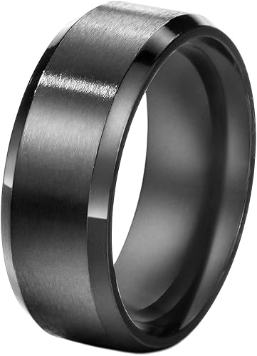 FANSING Anillos de acero inoxidable negro de 8mm anillos de boda para hombres y mujeres