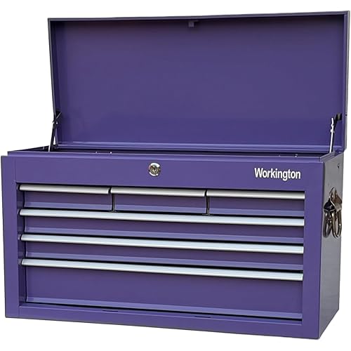 Workington Portable Metal Tool Chest with 6 Drawers, 24" 6-Drawer Tool Chest Cabinet with Ball Bearing Drawer Slides, Steel Tool Storage Box Organizer 4005 Purple