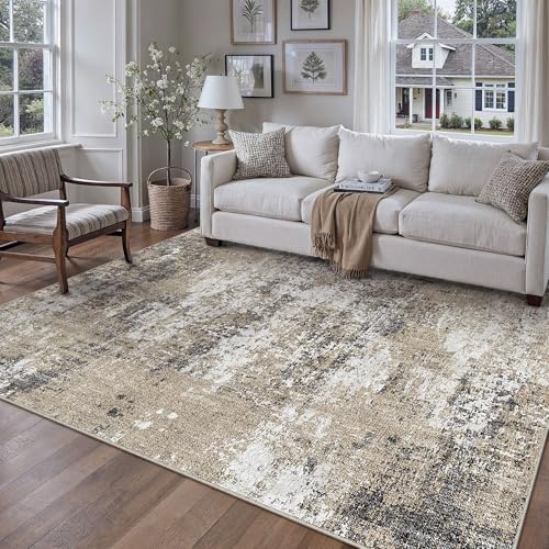 Best Color Area Rug for Brown Couch: Stylish Cozy Picks for Any Room 4 PureCozy 5x7 Abstract Area Rug Brown Washable Non Slip Living Room Carpet Modern Neutral Low Pile Ultra Soft Bedroom Throw Rug Contemporary Indoor for Kitchen Office Laundry Dining Room Bathroom